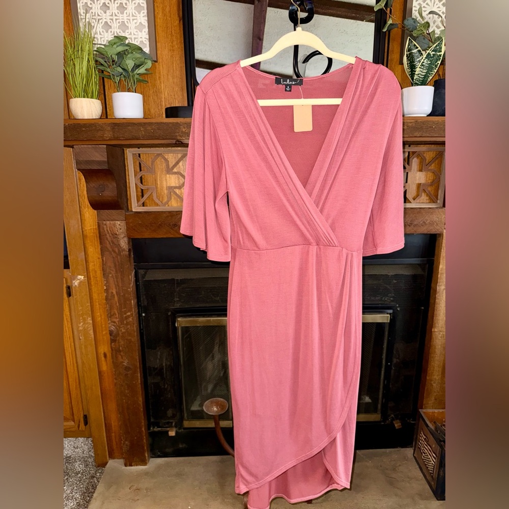 Lulus Elegant Pink Mauve Wrap Dress